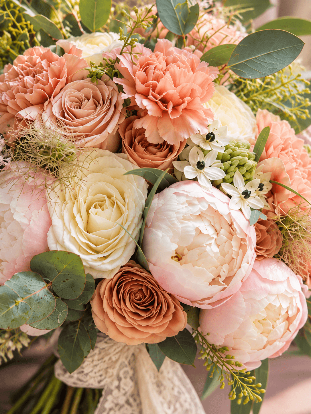 Buchet de mireasă — Buchet de mireasă în tonuri de blush, piersică și ivoire