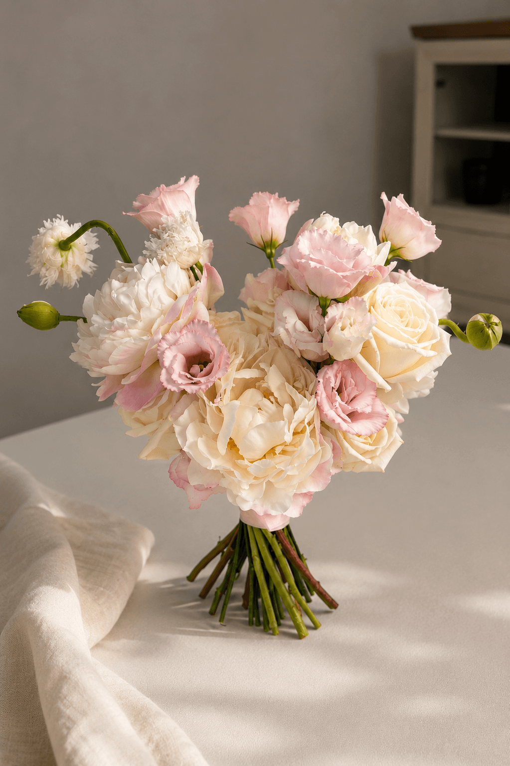 Buchet — Buchet de mireasă romantic în roz pudrat și ivory
