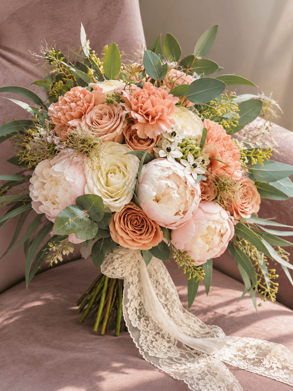 Buchet — Buchet de mireasă în tonuri de blush, piersică și ivoire
